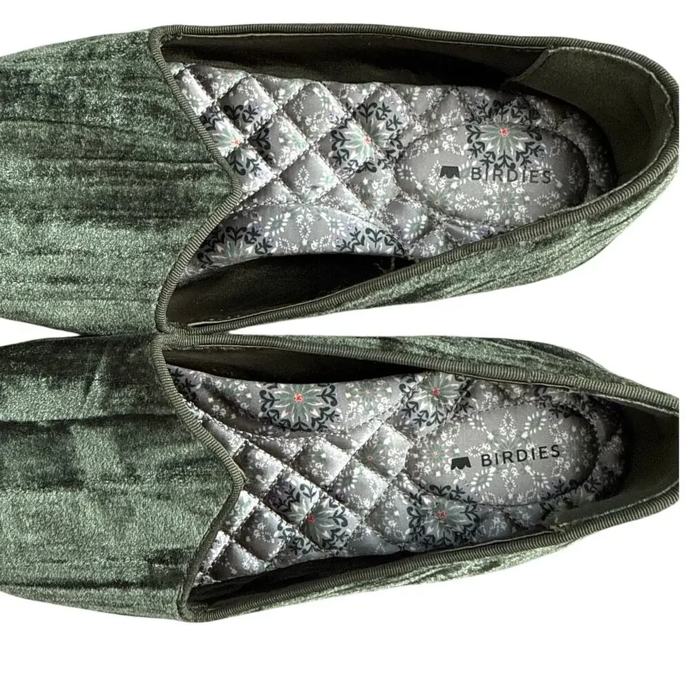 Birdies The Heron Velvet Loafer Flats in Olivine Size 6.5